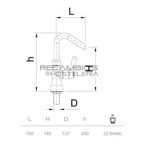 Grifo bajo 1 agua sobremesa