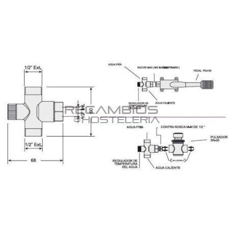 Recambio escuadra mezcladora agua