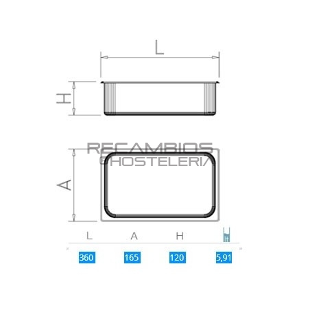 Cubeta Helados 360 x 165 x 120mm