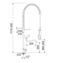 Grifo ducha industrial 1 agua + caño