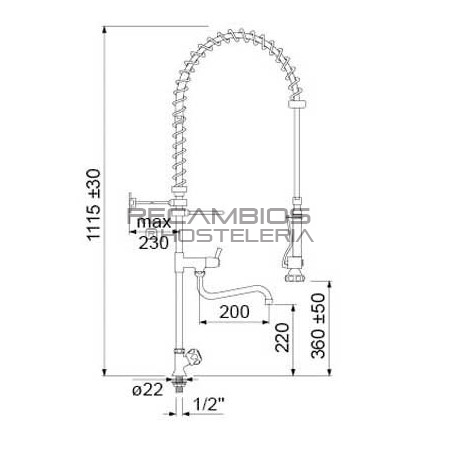 Grifo ducha industrial 1 agua + caño