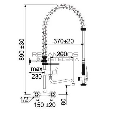 Grifo ducha mural con caño
