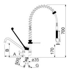 Grifo ducha baja altura. Alt 70 cms
