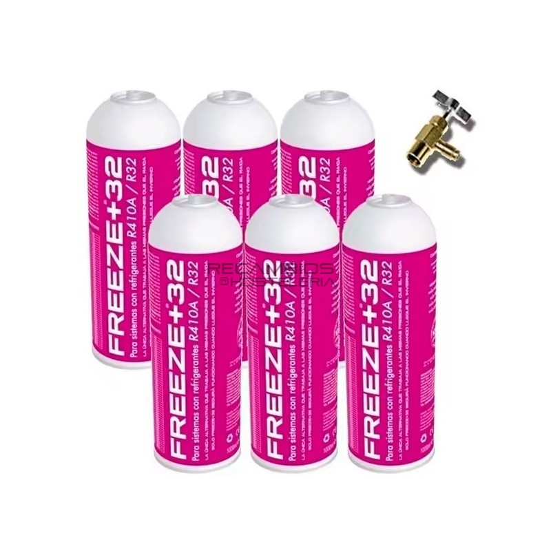 6 Botellas Gas Ecologico Refrigerante Freeze Organico +32 350Gr Sustituto R32, R410A 6 Botellas Gas Ecologico Refrigerante Freeze Organico +32 350Gr Sustituto R32, R410A